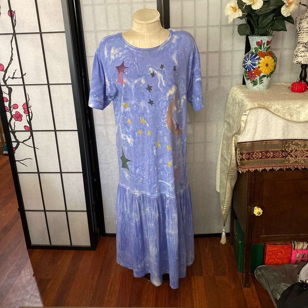 Sloop Jones Signed Dress 1 SZ Resort Wear Beachy Vacation Artsy Bohemian Midi
